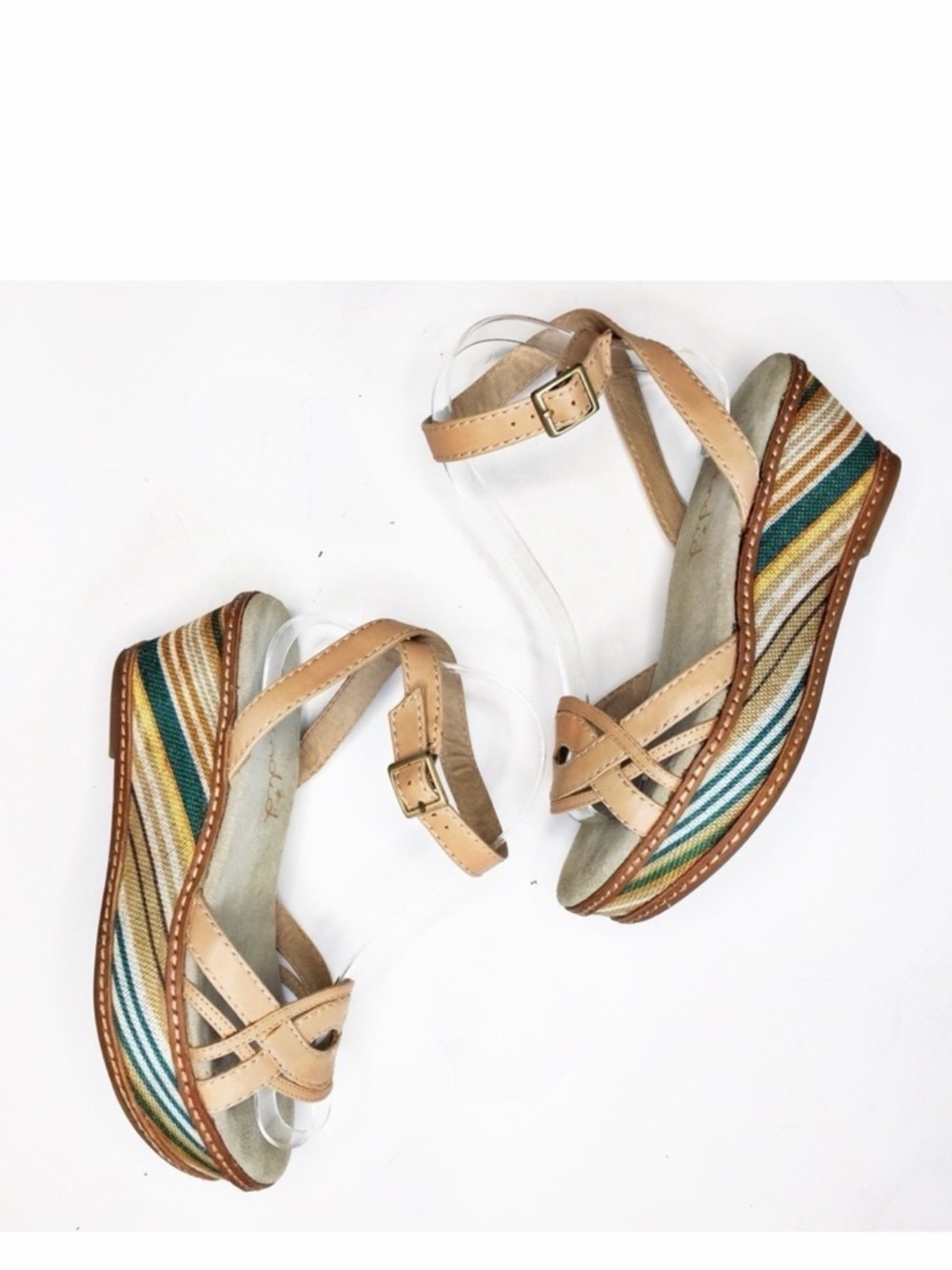 SPLENDID Leather/Canvas Ankle Strap Wedge Sandals